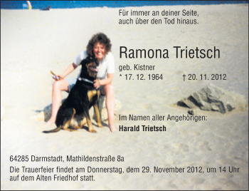 Traueranzeige von Ramona Trietsch von Echo-Zeitungen (Gesamtausgabe)