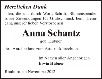 Traueranzeige von Anna Schantz von Odenwälder Echo