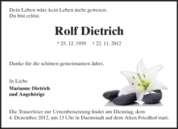 Traueranzeige von Rolf Dietrich von Echo-Zeitungen (Gesamtausgabe)