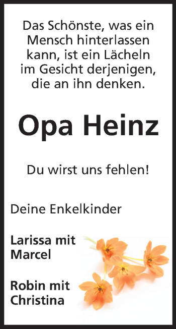 Traueranzeige von Heinz Elsinger von Rüsselsheimer Echo, Groß-Gerauer-Echo, Ried Echo
