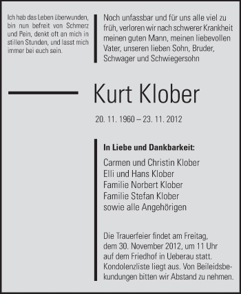 Traueranzeige von Kurt Klober von Darmstädter Echo, Odenwälder Echo, Rüsselsheimer Echo, Groß-Gerauer-Echo, Ried Echo