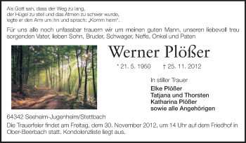 Traueranzeige von Werner Plößer von Echo-Zeitungen (Gesamtausgabe)