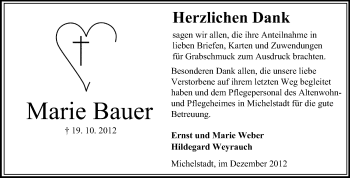 Traueranzeige von Marie Bauer von Odenwälder Echo