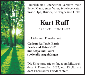 Traueranzeige von Kurt Ruff von Darmstädter Echo