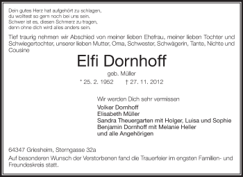 Traueranzeige von Elfi Dornhoff von Echo-Zeitungen (Gesamtausgabe)