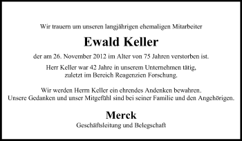 Traueranzeige von Ewald Keller von Echo-Zeitungen (Gesamtausgabe)