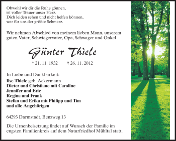 Traueranzeige von Günter Thiele von Darmstädter Echo