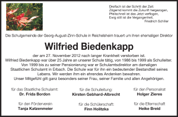 Traueranzeige von Wilfried Biedenkapp von Odenwälder Echo