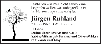 Traueranzeige von Jürgen Ruhland von Echo-Zeitungen (Gesamtausgabe)