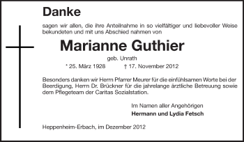 Traueranzeige von Marianne Guthier von Starkenburger Echo