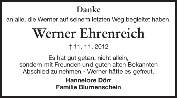 Traueranzeige von Werner Ehrenreich von Echo-Zeitungen (Gesamtausgabe)