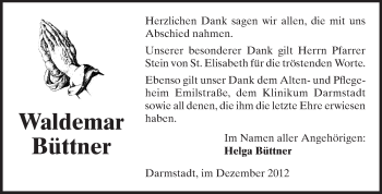 Traueranzeige von Waldemar Büttner von Echo-Zeitungen (Gesamtausgabe)