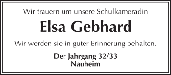 Traueranzeige von Elsa Gebhard von Rüsselsheimer Echo, Groß-Gerauer-Echo, Ried Echo