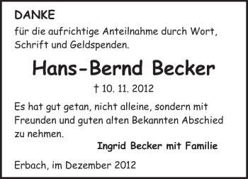Traueranzeige von Hans-Bernd Becker von Odenwälder Echo