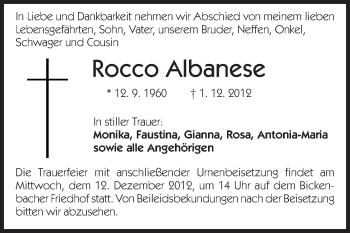 Traueranzeige von Rocco Albanese von Echo-Zeitungen (Gesamtausgabe)