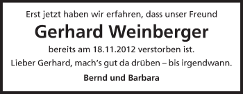 Traueranzeige von Gerhard Weinberger von Darmstädter Echo, Odenwälder Echo, Rüsselsheimer Echo, Groß-Gerauer-Echo, Ried Echo