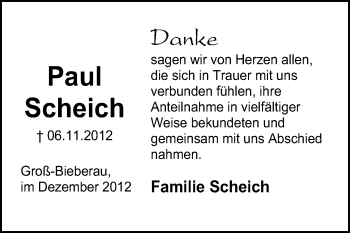 Traueranzeige von Paul Scheich von Echo-Zeitungen (Gesamtausgabe)