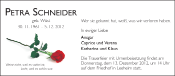 Traueranzeige von Petra Schneider von Rüsselsheimer Echo, Groß-Gerauer-Echo, Ried Echo