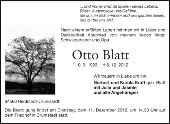 Traueranzeige von Otto Blatt von Rüsselsheimer Echo, Groß-Gerauer-Echo, Ried Echo