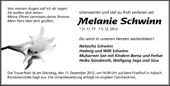 Traueranzeige von Melanie Schwinn von Echo-Zeitungen (Gesamtausgabe)