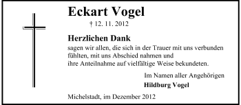 Traueranzeige von Eckart Vogel von Odenwälder Echo