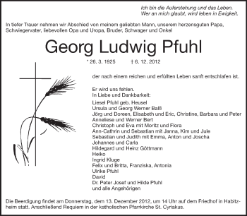 Traueranzeige von Georg Ludwig Pfuhl von Darmstädter Echo, Odenwälder Echo, Rüsselsheimer Echo, Groß-Gerauer-Echo, Ried Echo