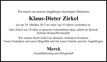 Traueranzeige von Klaus-Dieter Zirkel von Echo-Zeitungen (Gesamtausgabe)