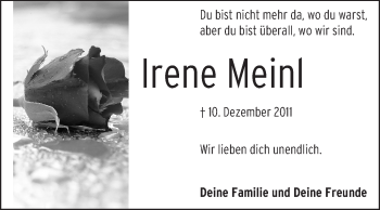 Traueranzeige von Irene Meinl von Echo-Zeitungen (Gesamtausgabe)