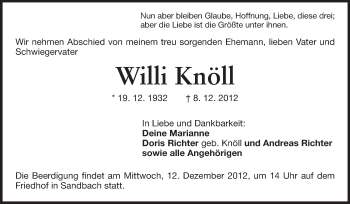 Traueranzeige von Willi Knöll von Echo-Zeitungen (Gesamtausgabe)