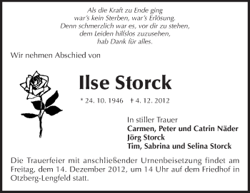 Traueranzeige von Ilse Storck von Echo-Zeitungen (Gesamtausgabe)