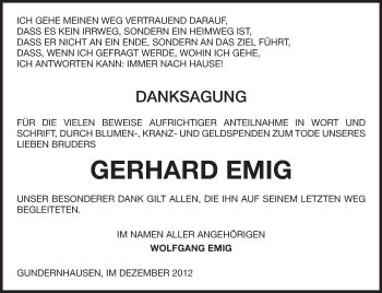 Traueranzeige von Gerhard Emig von Echo-Zeitungen (Gesamtausgabe)