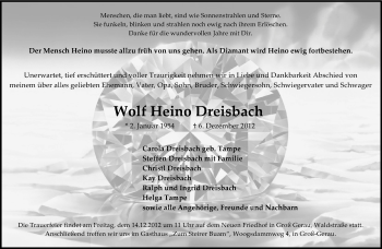 Traueranzeige von Wolf Heino Dreisbach von Echo-Zeitungen (Gesamtausgabe)