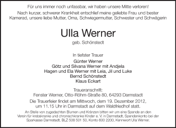 Traueranzeige von Ulla Werner von Echo-Zeitungen (Gesamtausgabe)