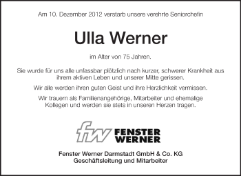 Traueranzeige von Ulla Werner von Echo-Zeitungen (Gesamtausgabe)