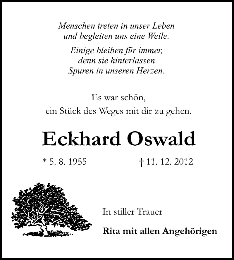  Traueranzeige für Eckhard Oswald vom 14.12.2012 aus Rüsselsheimer Echo, Groß-Gerauer-Echo, Ried Echo