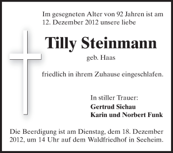 Traueranzeige von Tilly Steinmann von Echo-Zeitungen (Gesamtausgabe)