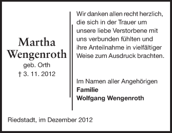 Traueranzeige von Martha Wengenroth von Echo-Zeitungen (Gesamtausgabe)