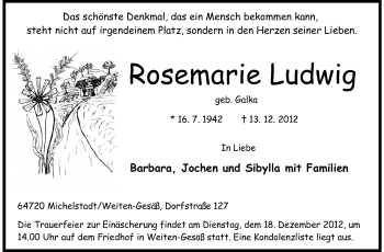 Traueranzeige von Rosemarie Ludwig von Odenwälder Echo