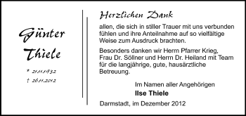 Traueranzeige von Günter Thiele von Echo-Zeitungen (Gesamtausgabe)