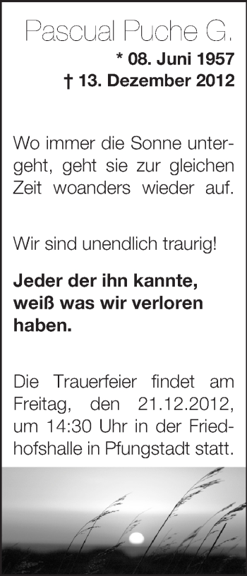 Traueranzeige von Pascual Puche von Echo-Zeitungen (Gesamtausgabe)