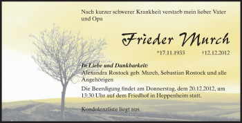 Traueranzeige von Frieder Murch von Starkenburger Echo