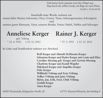 Traueranzeige von Anneliese und Rainer J. Kerger von Echo-Zeitungen (Gesamtausgabe)