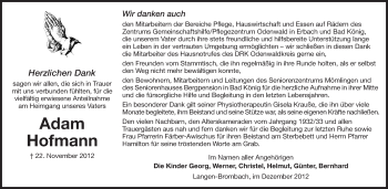 Traueranzeige von Adam Hofmann von Odenwälder Echo