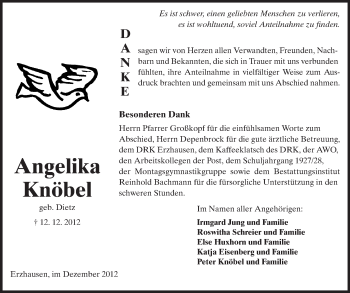 Traueranzeige von Angelika Knöbel von Echo-Zeitungen (Gesamtausgabe)