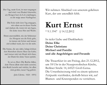 Traueranzeige von Kurt Ernst von Echo-Zeitungen (Gesamtausgabe)