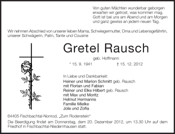 Traueranzeige von Gretel Rausch von Echo-Zeitungen (Gesamtausgabe)