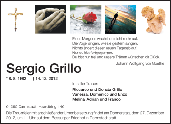 Traueranzeige von Sergio Grillo von Echo-Zeitungen (Gesamtausgabe)