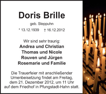 Traueranzeige von Doris Brille von Echo-Zeitungen (Gesamtausgabe)
