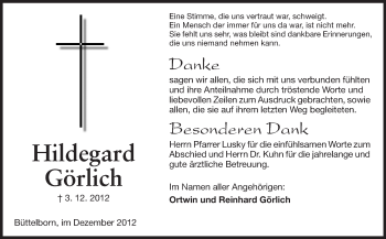Traueranzeige von Hildegard Görlich von Rüsselsheimer Echo, Groß-Gerauer-Echo, Ried Echo