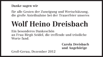 Traueranzeige von Wolf Heino Dreisbach von Echo-Zeitungen (Gesamtausgabe)
